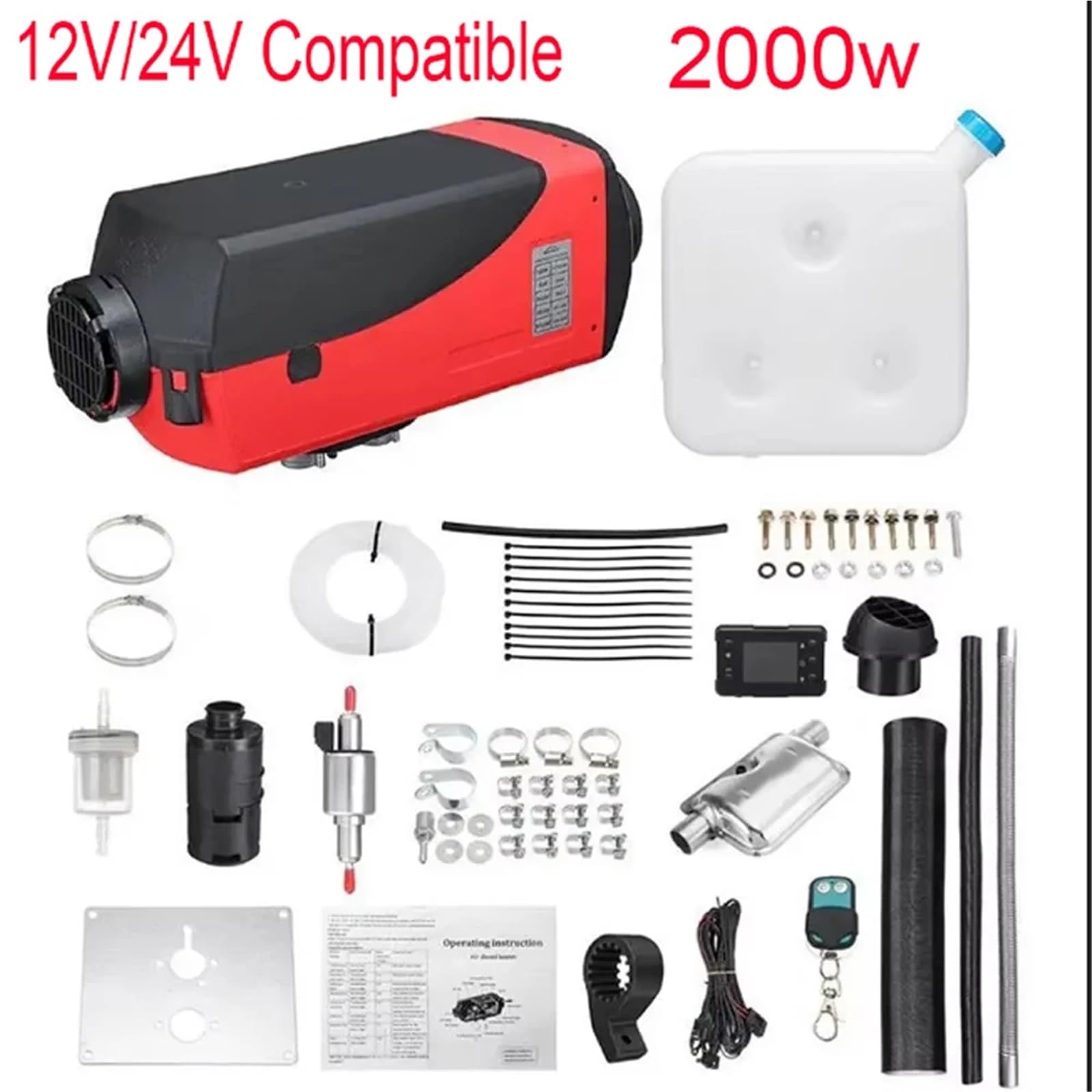 Nagrzewnica postojowa Ogrzewacz Powietrza Na Olej Napędowy 2/5 KW, Kompatybilny Z 12 V/24 V, Zbiornik 10 L, Ogrzewanie Postojowe Na Olej Napędowy, Zdalne Sterowanie nagrzewnica powietrza(2kw)