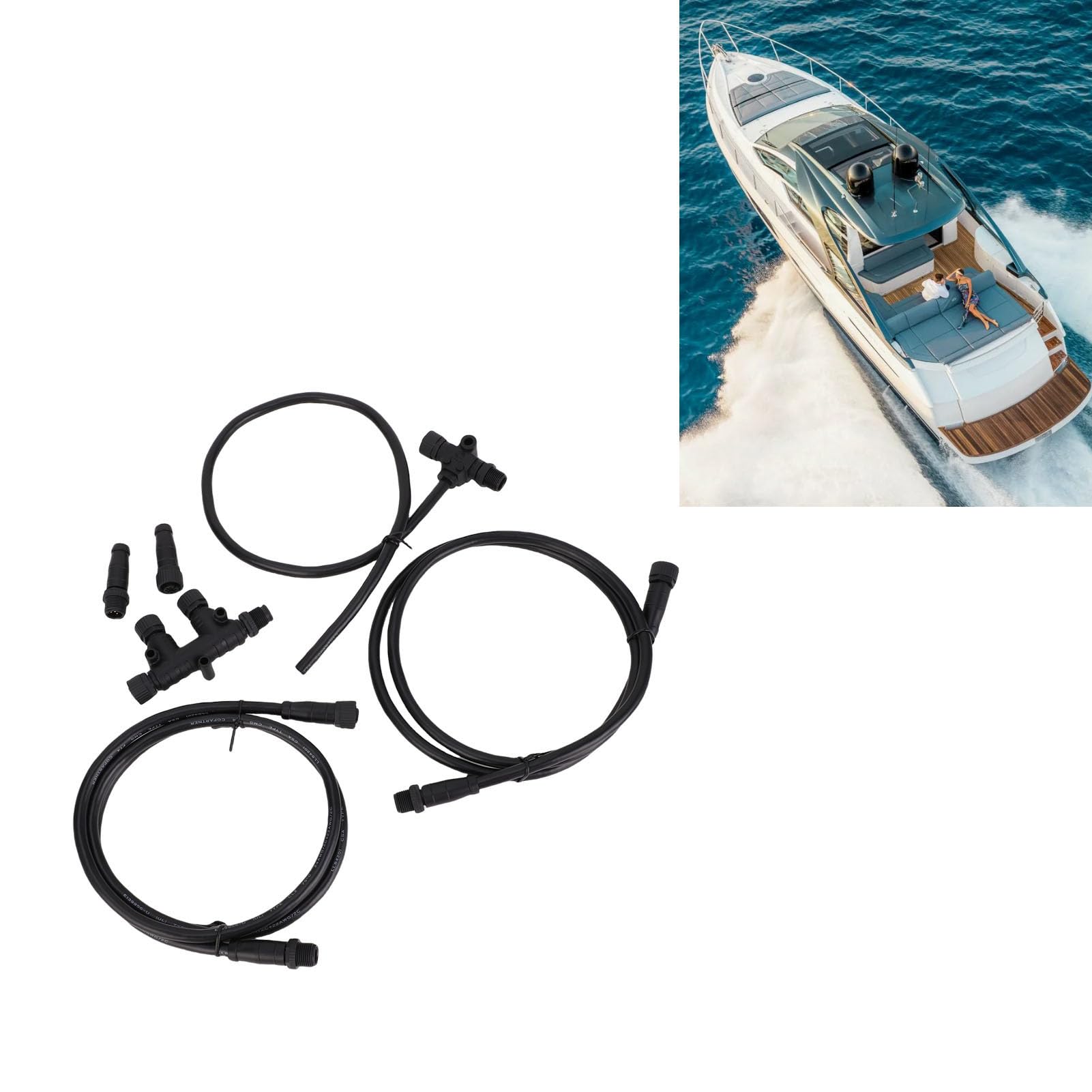 Acouto Kit de Démarrage NMEA 2000 Câbles de Base de qualité Marine Câbles de Dérivation Tés Terminateurs Connecteur T 5 Broches 2K Remplacement pour Adaptateur T 1 Ca Kit de Démarrage NMEA 2000