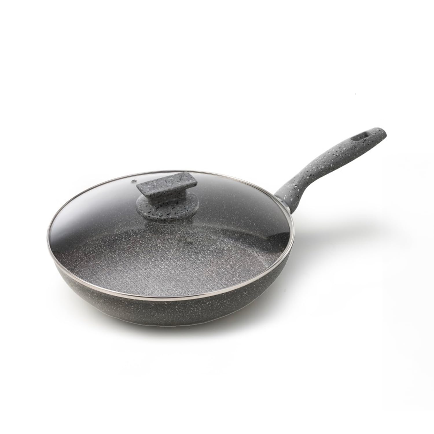 Avilia Padella ad Induzione Antiaderente con Coperchio - Effetto Pietra, Cottura Senza Olio, Manico Ergonomico Soft-Touch, Ottima per Carne, Pesce e Verdure, 20cm, Made in Italy