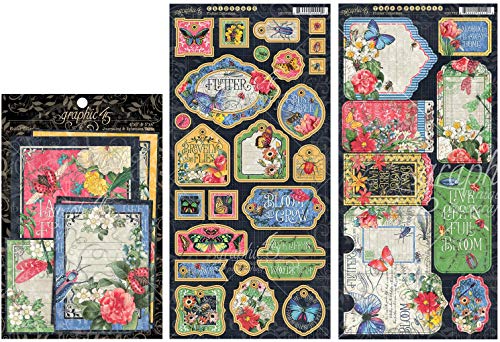 Graphic 45 - Flutter Collection - Chipboard Die-Cuts, Cardstock Tags & Pockets and Ephemera Cards - 3 Items