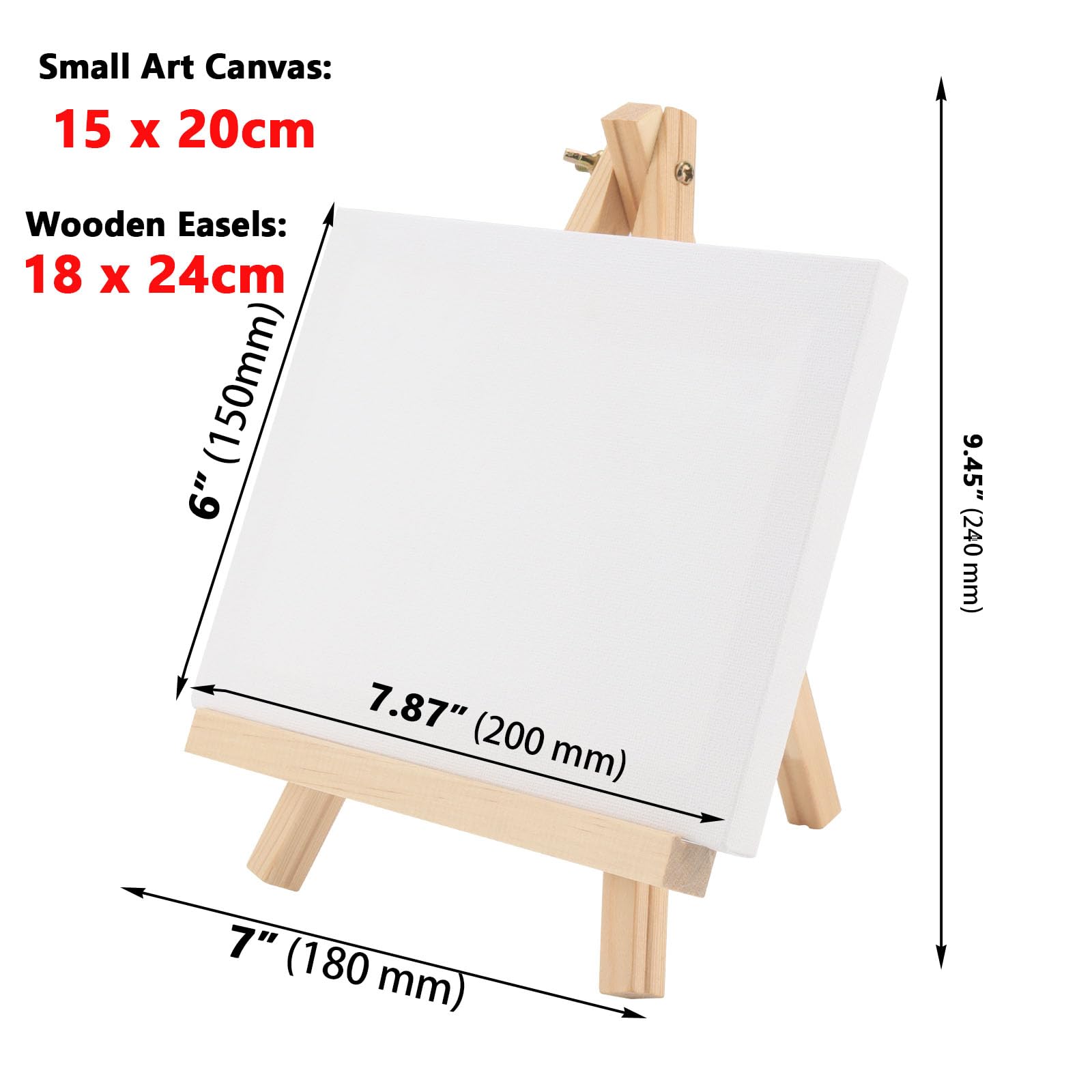 8 Sets Mini-Leinwand und Staffelei, 15 x 20 cm, kleine Kunstleinwand mit 18 x 24 cm Holzstaffeleien, Tisch-Display-Staffelei, gespannte leere Leinwand zum Zeichnen, Malen, Hochzeitsdekoration