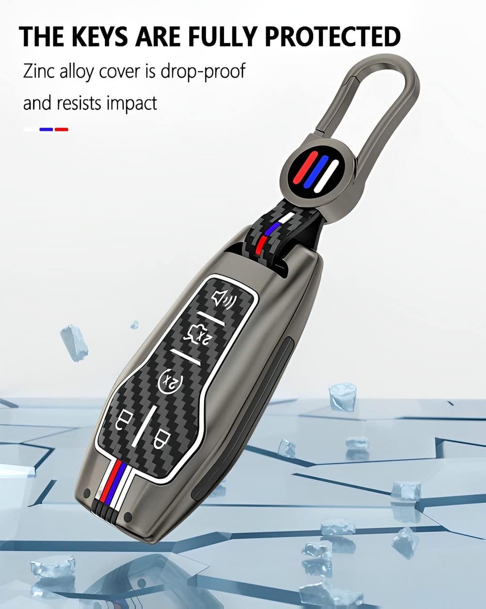 for Ford Key Fob Cover Metal Case for Mustang Explorer Fusion F150 Edge Lincoln MKZ MKC Key Shell Holder (FDE-Carbon Fiber)