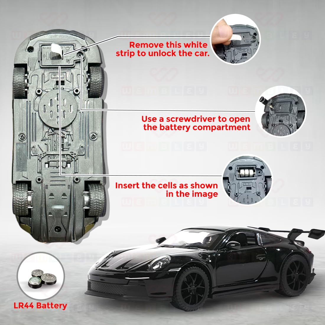 Wembley Pull Back Die-cast Model Car 1:32 Scale Metal Toy Vehicle with Openable Doors & Light Engine Sound - Realistic Collectible for Boys Kids 3+ Years & Above - Black - Image 5 thumbnail