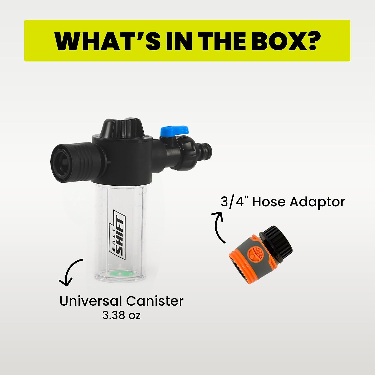 Universal Flusher Canister - Marine Engine Flush Adapter for Boats, Jet Skis, PWC, with 3 Flow Rate Settings, 100ml Capacity, Easy On/Off Valve, Durable Salt Remover Flushing, Mixer Tool