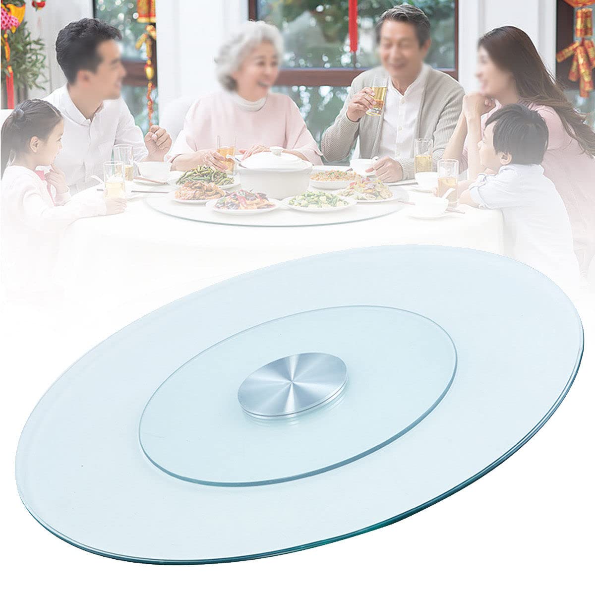 WEKONUMEX Clear 10mm Tempered Glass Lazy Susan Turntable(90cm/35.4in)