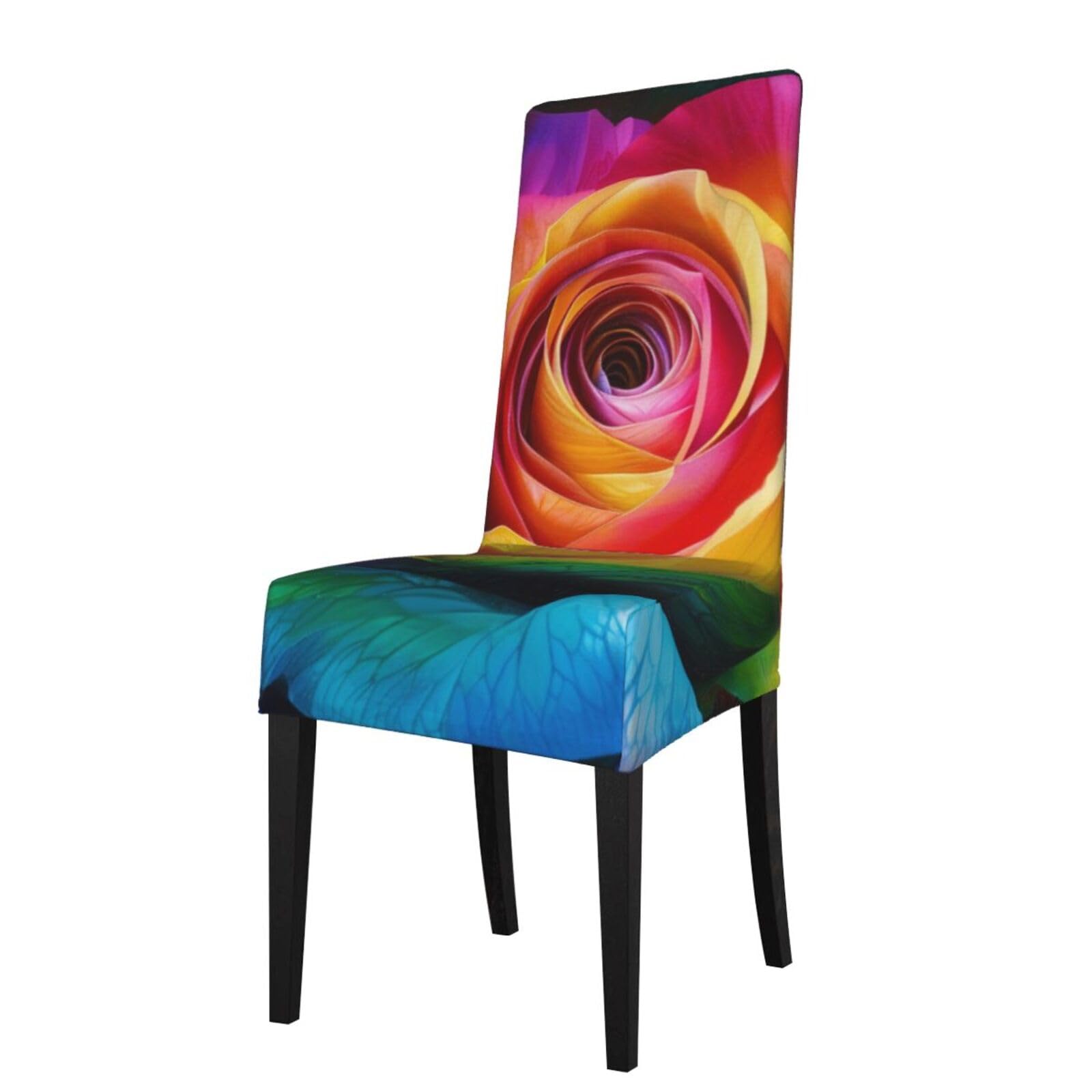WPKJU Rainbow Rose Flower Print Dining Chair Covers Removable Chair Seat Covers Decorative for Kitchen & Bar Stools