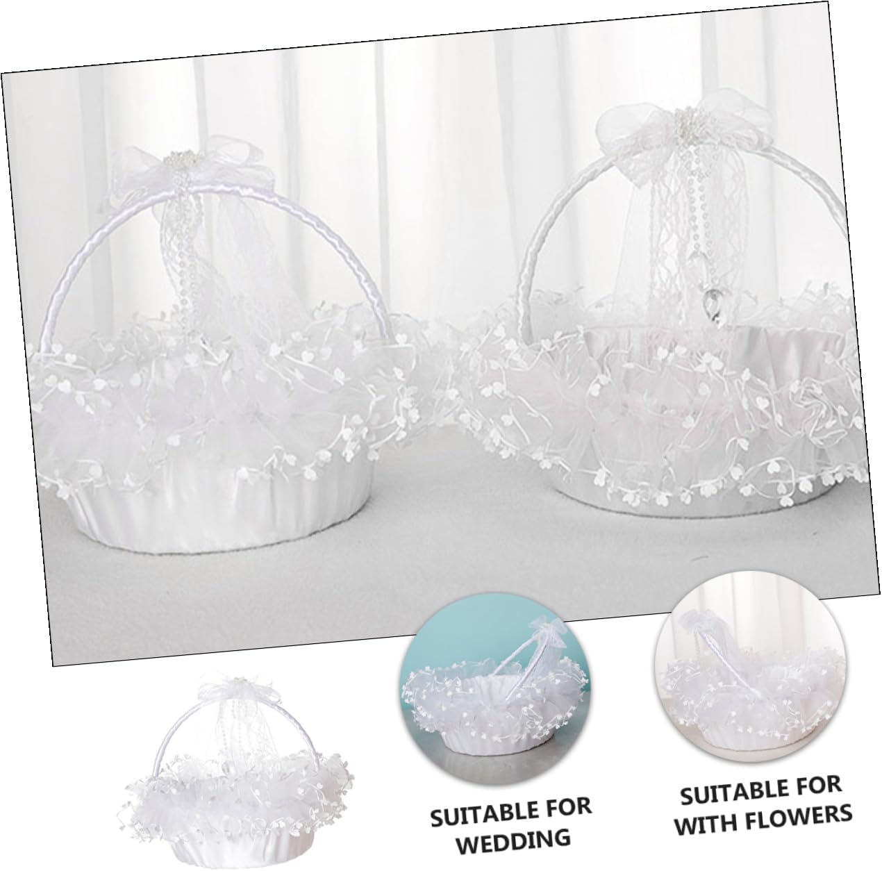 Wedding Flower Basket Handheld Lace Decorative Basket Foldable White Portable for Flower Wedding Ceremony Party Supplies