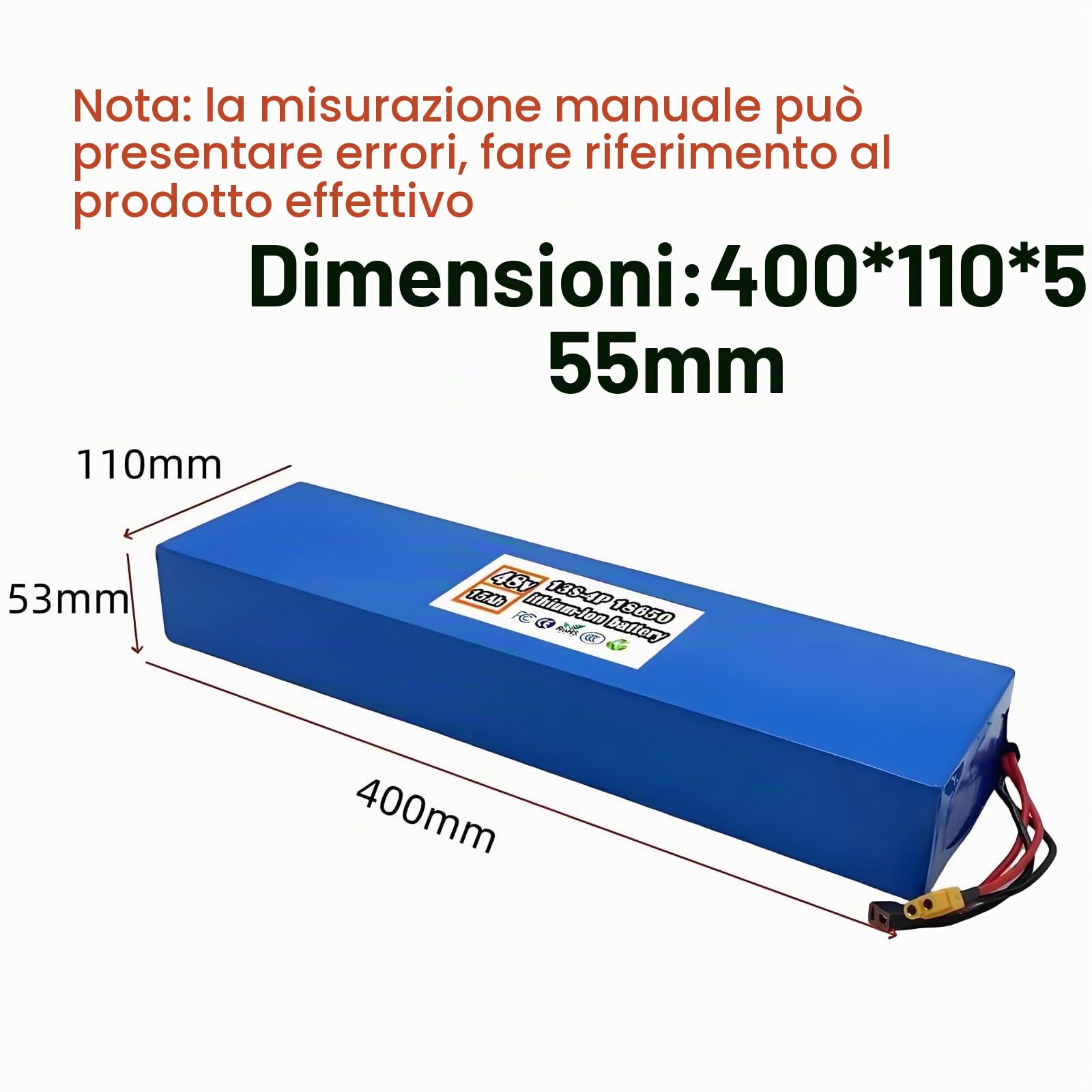 Batteria Litio Ionico 48V 15Ah 13S4P 18650 per Kugoo M4 M4 Pro Max Speed T XT60 Spina 400x110x50mm
