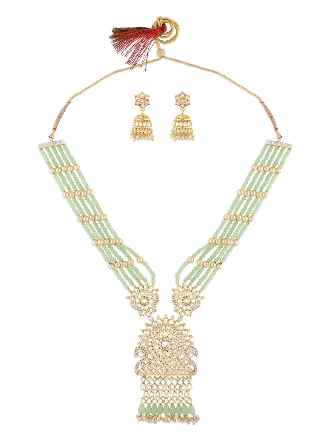 ZAVERI PEARLS Green Multistrand Crystal Beaded Kundan Long Necklace & Earring Set For Women-ZPFK14724 (B0BDG7N3X5) Amazon Price History, Amazon Price Tracker