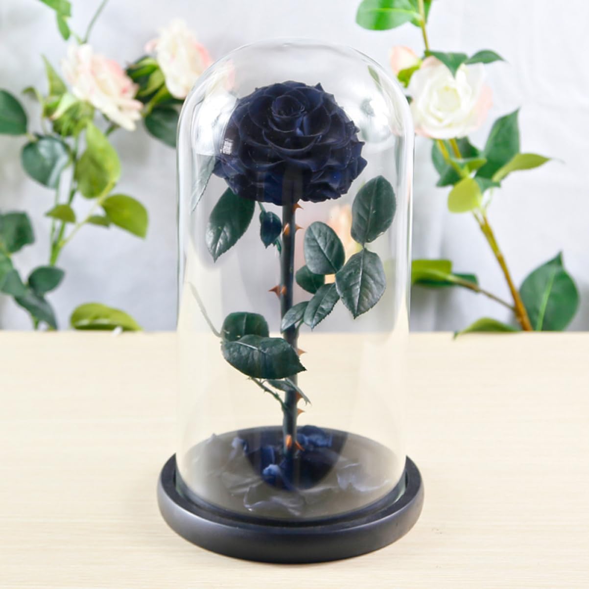 PRETYZOOM Dreamy Preserved Flower Dome Box for Valentine Day Birthday Anniversaries Artificial Hydrangea Inside Glass Cover No Fading Home Decoration