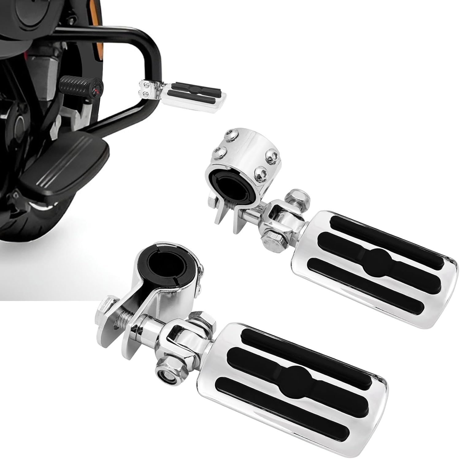 1", 1-1/4", 1-1/3" Inch Motorcycle Highway Foot Pegs Adjustable Highway Footpegs Footrest Fit for Harley Touring Softail Road King Road Glide Sportster Honda Kawasaki Suzuki Yamaha(Chrome H03)
