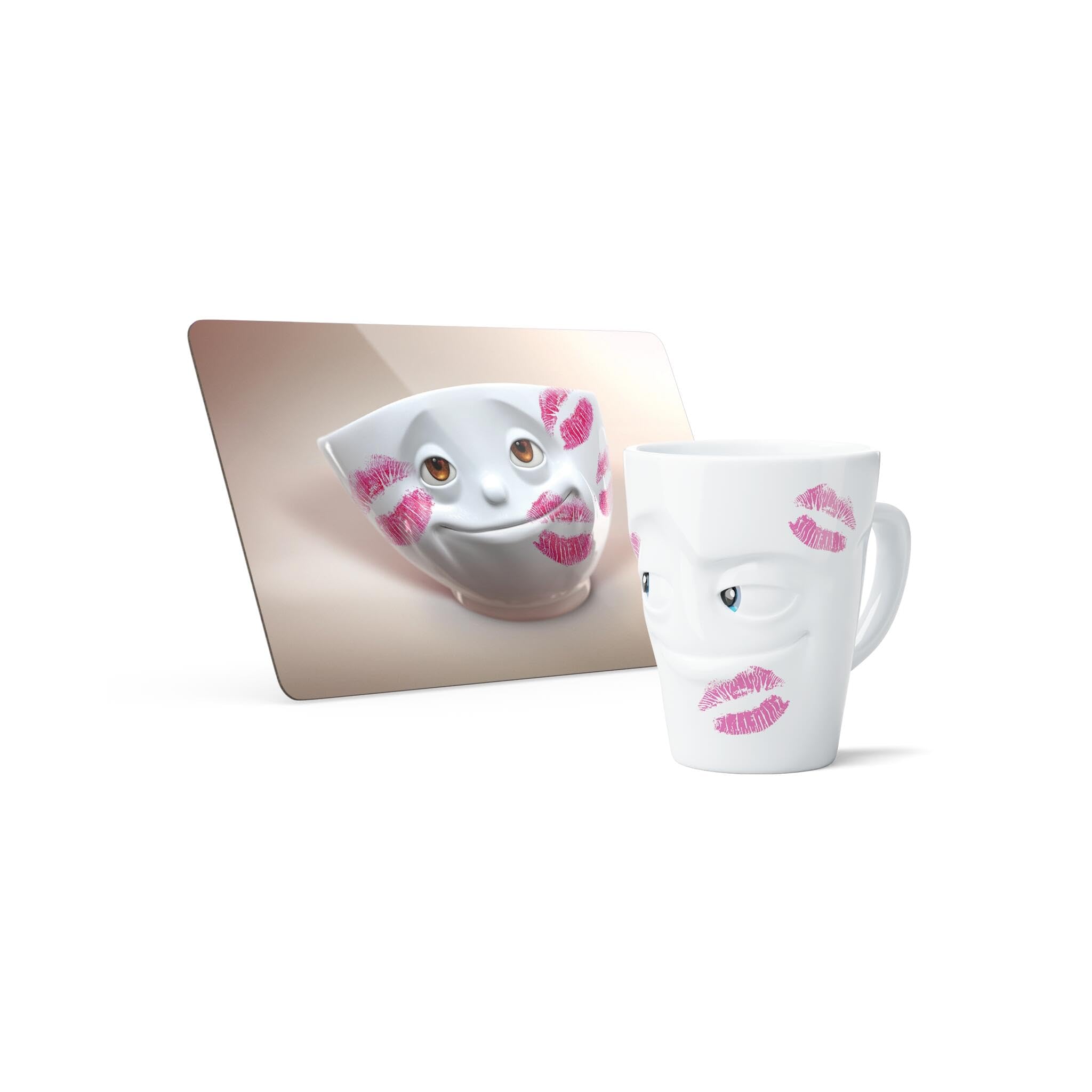 FIFTYEIGHT PRODUCTS Muttertag Henkelbecher Geküsst 350ml Movie Edition & Frühstücksbrettchen Geküsst