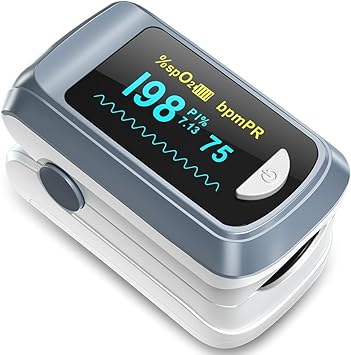 Fingertip Pulse Oximeter Blood Oxygen Saturation Monitor Pulse Ox, Heart Rate and Fast Spo2 Reading Oxygen Meter with OLED Screen Included Lanyard and 2 X AAA Batteries