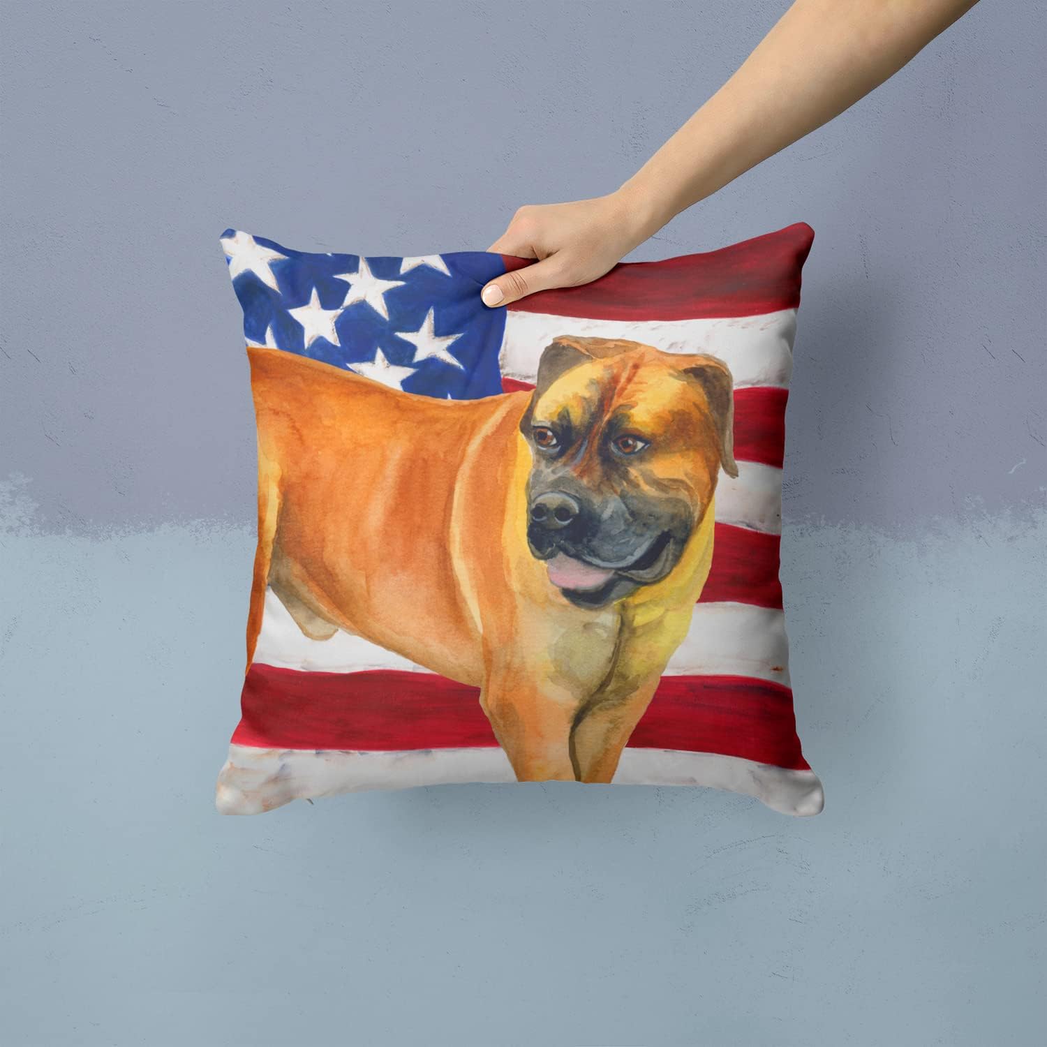 Caroline's Treasures BB9646PW1414 Boerboel Mastiff Patriotic Fabric Decorative Pillow Machine Washable, Indoor Outdoor Decorative Pillow for Couch, Bed or Patio, 14Hx14W