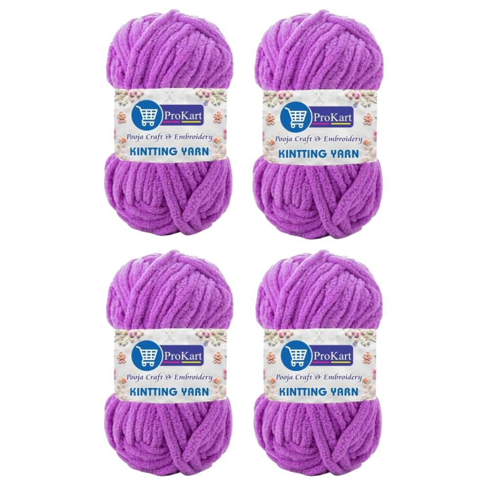 ProKart Premium Blankie Wool, Plush & Cuddly, Chenille Yarn Supersoft Hand Knitting Wool Ball | Blanket Thick/Mottu Yarn Ball Suitable for Hand Knitting and Crocheting for Baby, Adult, Sweaters, caps, Throws, Home Furnishing, Scarves, Blankets (Light Purple, 100gms x 4 Pack)