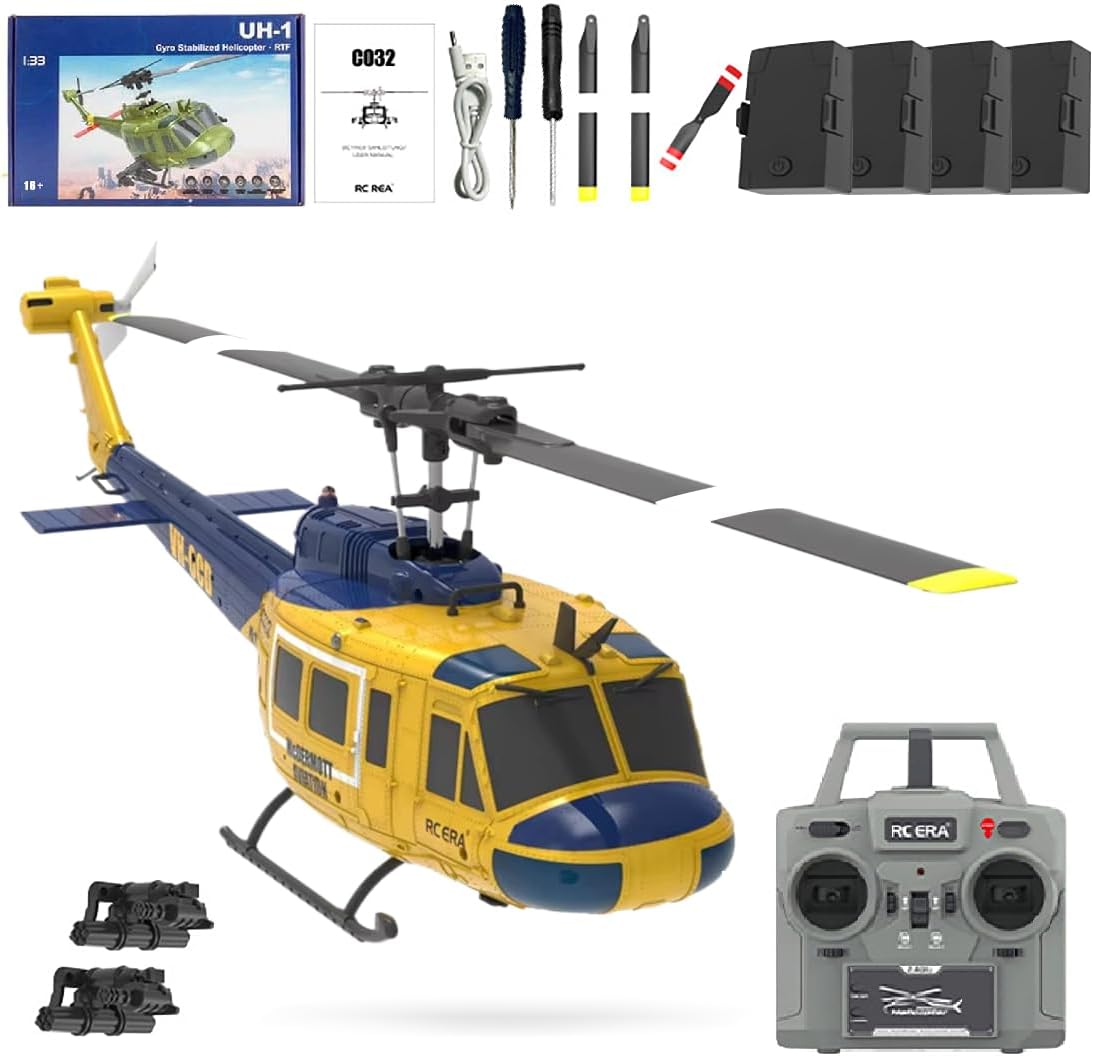 C032 UH-1 Huey Flybarless RC Era Helicopters for Adults Beginners, 1/48 Scale 6CH 2.4G 6-Axis Gyroscope Stabilization, with Altitude Hold & 3D Inverted Flight for Adults Enthusiasts
