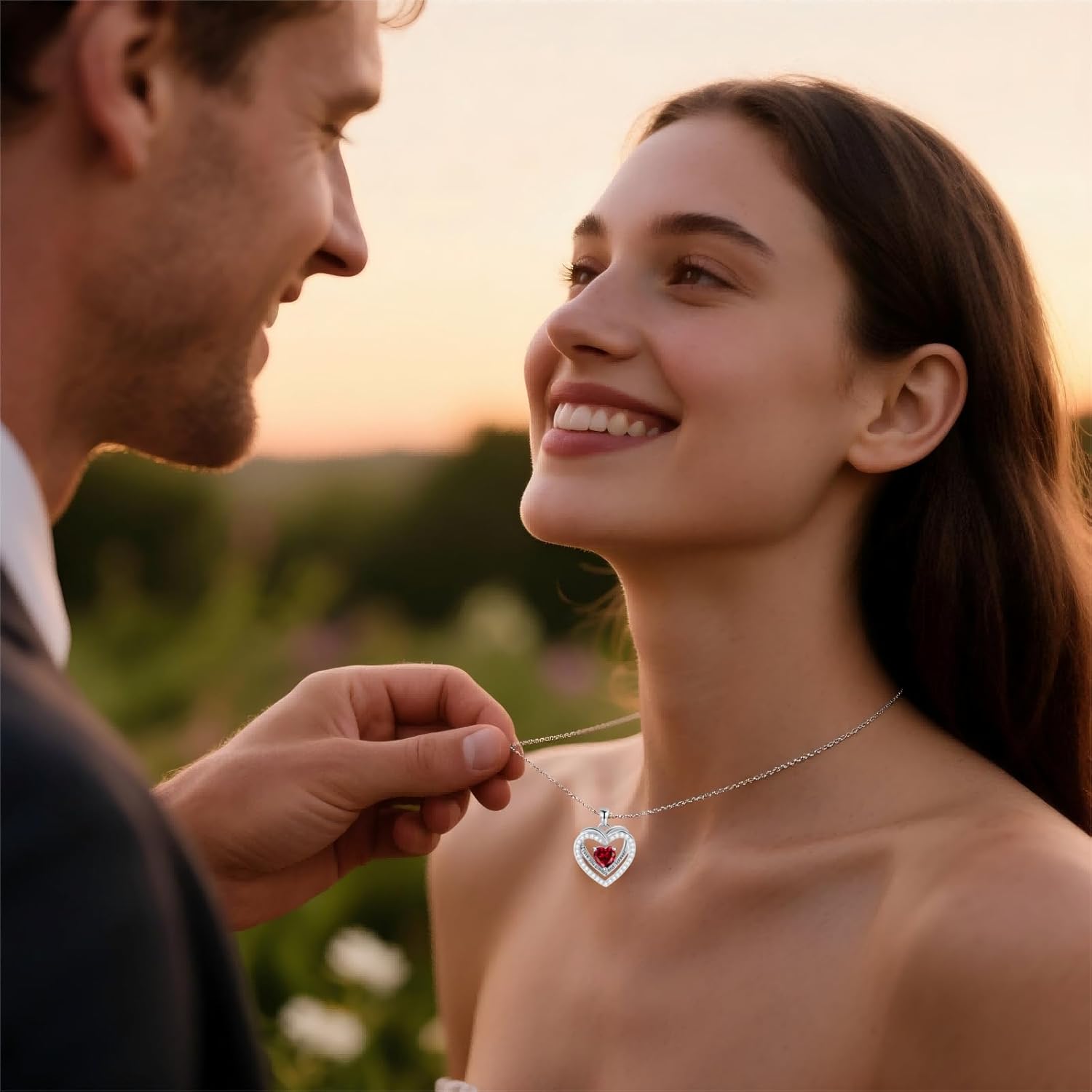 E Birthstone Necklace Sterling Silver Love Heart Necklace, Birthday Wedding Anniversary Mothers Day Jewelry Gifts for Wife Girlfriend Mom Women Her - Image 2