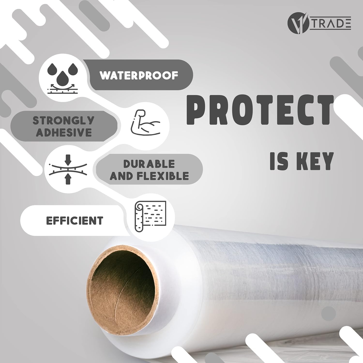V1 Trade folia stretch do pakowania 285m/50cm – 60 folii typu shrink wrap do mebli i palet – rolka przeprowadzkowa – przezroczysta folia do zabezpieczania – grubość 23 mikrony