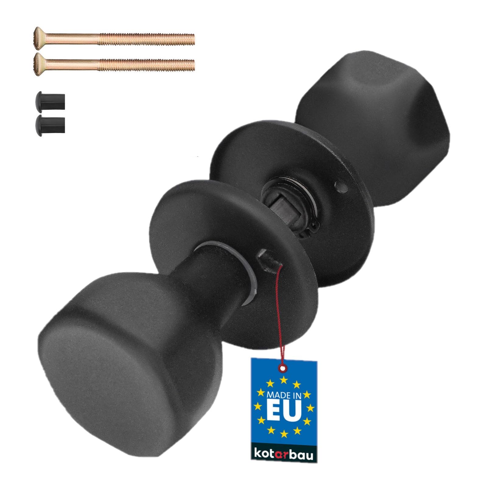 KOTARBAU® Door Knob - ZnAl - 45x45 mm (1.8x1.8 inches) - Black - Rotating Handle - for Doors Gates Interior Exterior - Durable Painted Finish