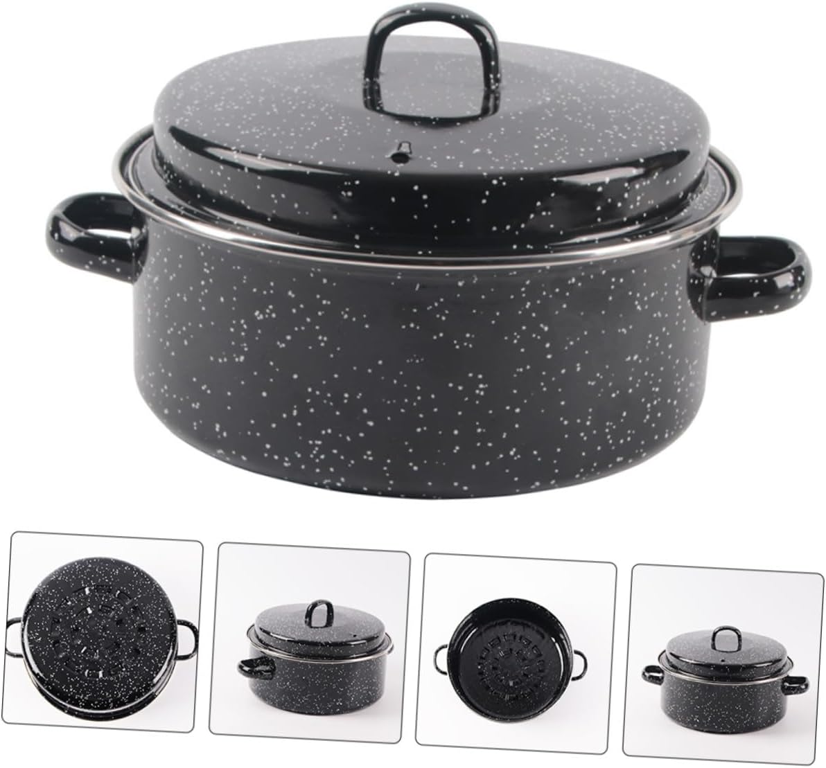 Enameled Roasting Pan with Double Handles High-temperature Resistant Cooking Pot for Bbq and Home Use Non-deformable Roaster Cooking Supply