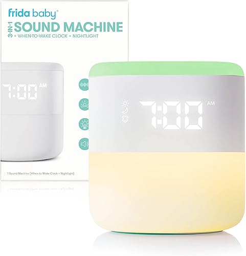 Frida Baby - Máquina de sonido 3 en 1 + reloj de cuando se despierta + luz nocturna, calmante de ruido blanco, entrenador de sueño, reloj