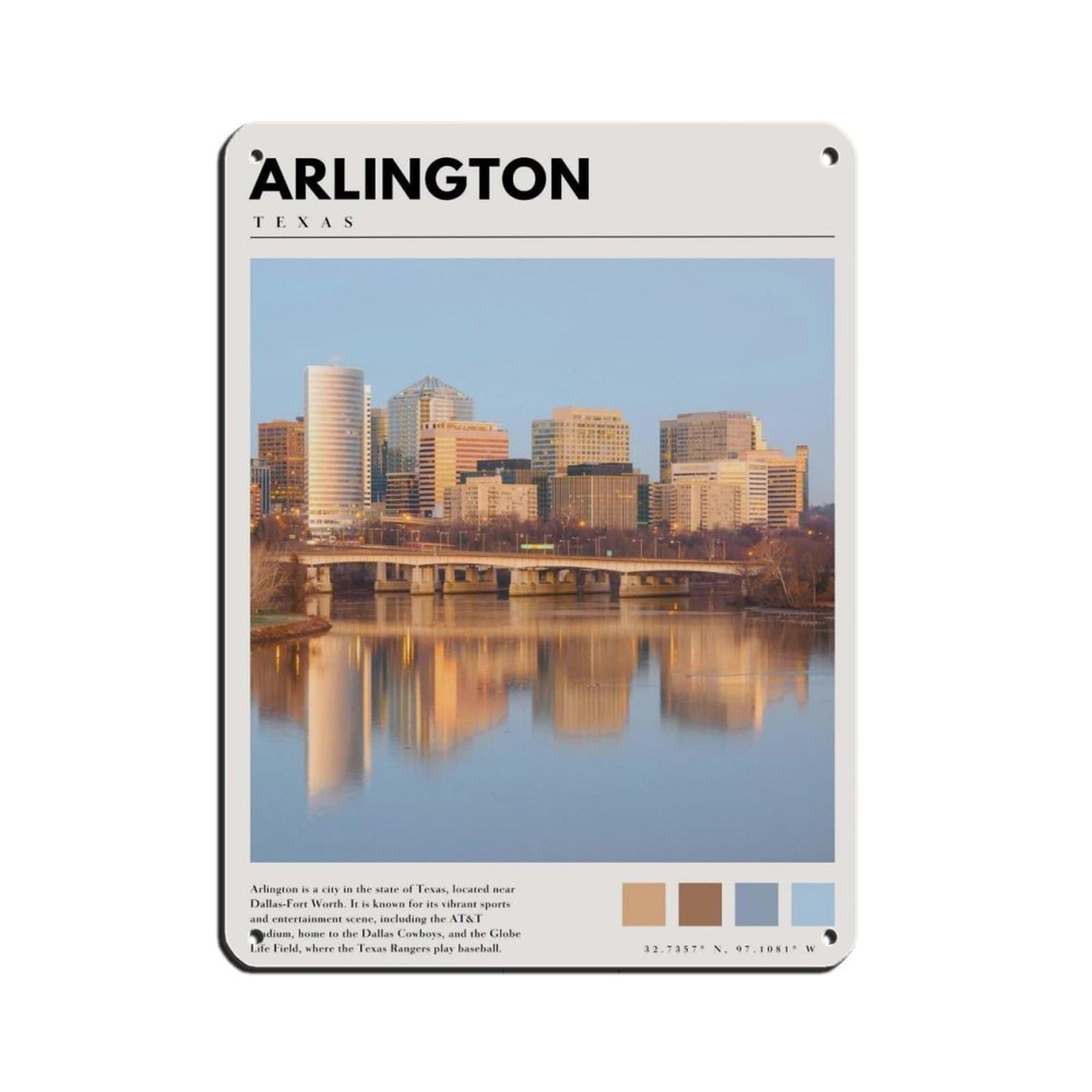 Arlington Texas Poster Arlington Art Tin Sign Vintage Metal Pub Club Cafe Bar Home Wall Art Decoration Poster Retro 12x16inch(30x40cm)