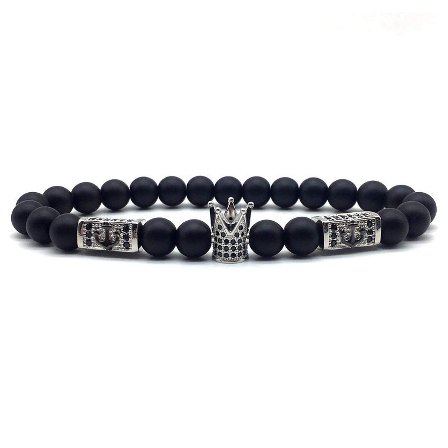 azalea store 2019 Lion Crown Men Bracelet Pave Cubic Zirconia Stone Matte Beads Charm Bracelet for Men Jewelry Pulsera Hombre
