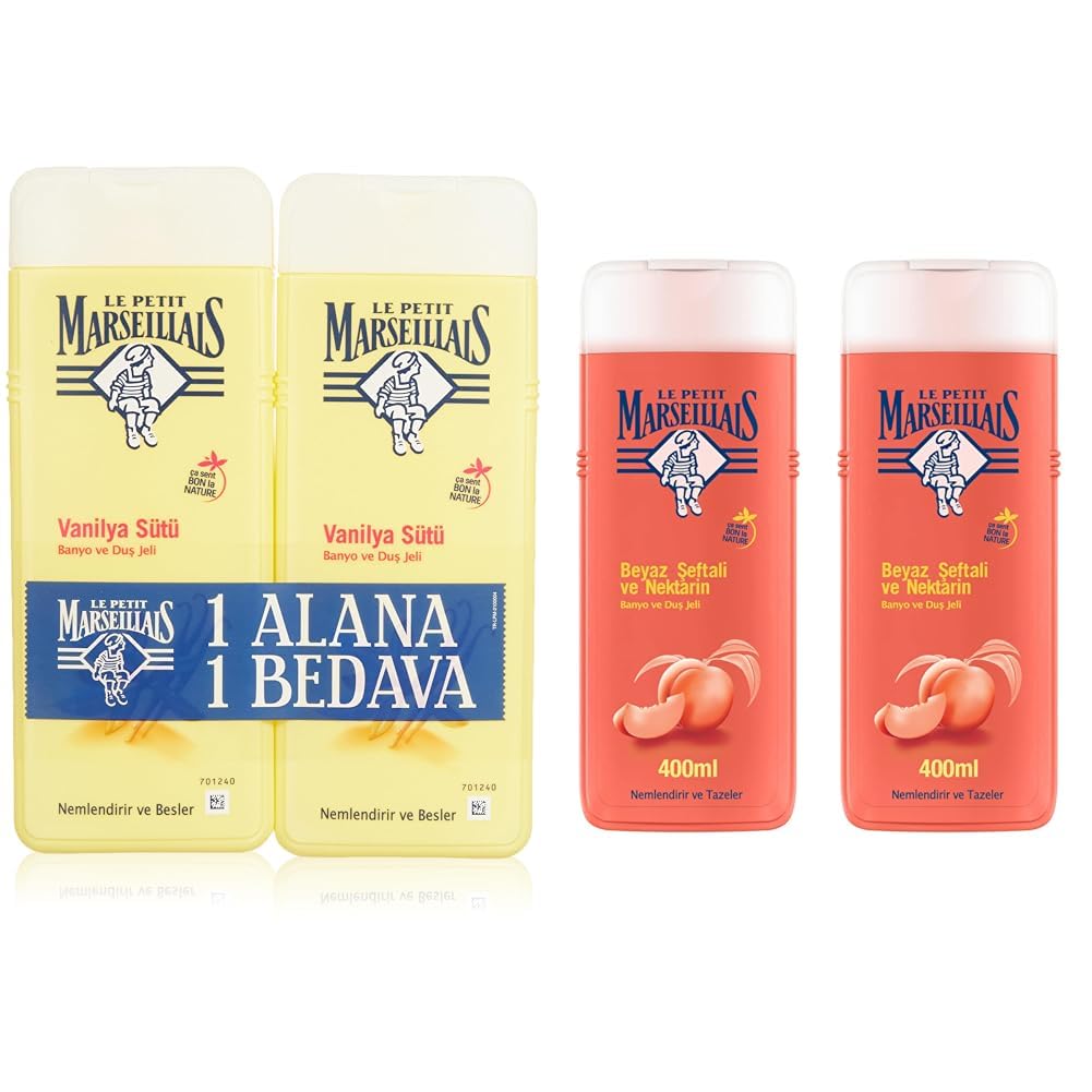 Le Petit Marseillais Vanilya Sütü Duş Jeli (2 x 400ml) ve Le Petit Marseillais Duş Jeli Beyaz Şeftali ve Nektarin (2 x 400 ml)