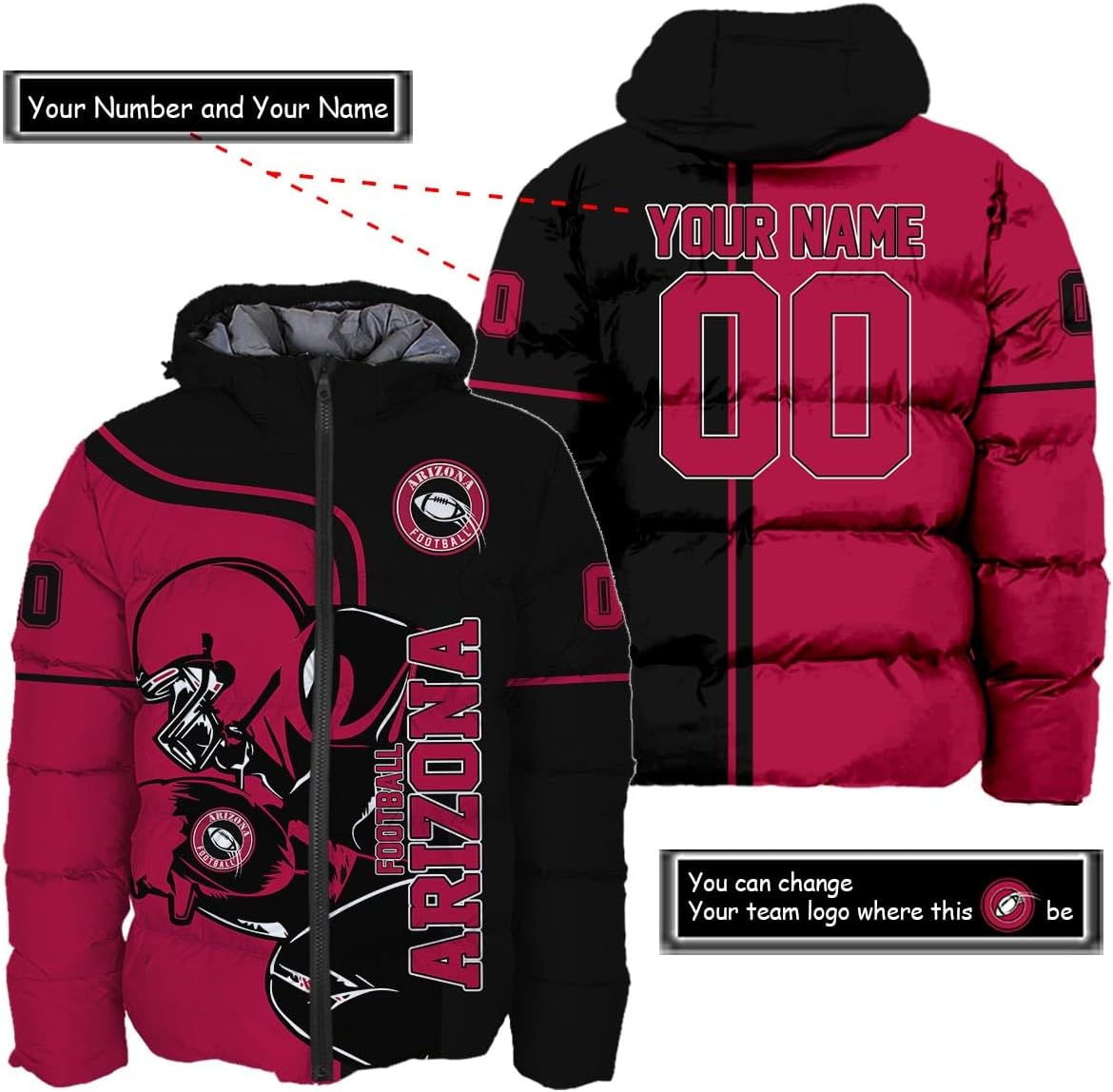 Discover Personalized Arizonna Cardinals Men's Hooded Puffer Jacket