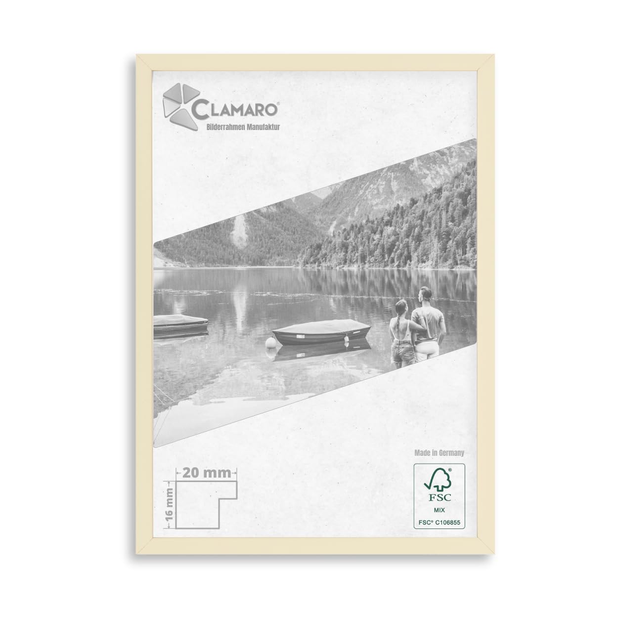 CLAMARO Collage 20 Picture Frame 40 x 45 cm Handmade to Measure Beige Modern 20 mm Wide Slim Design MDF Wooden Picture Frame with Acrylic Glass, Back Panel and Hanger — image 1