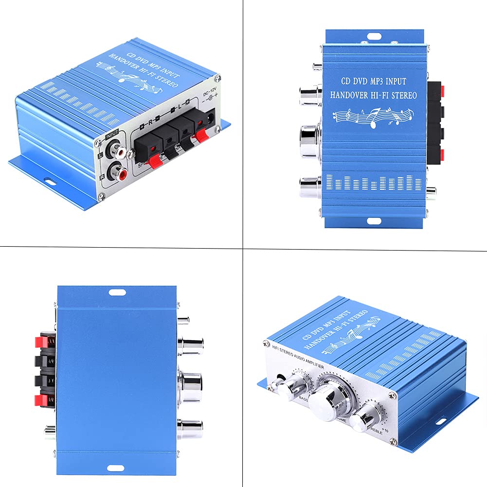 Annadue 4 canali Mini Amplificatore Stereo per Auto Digitale, Lettore Musicale Audio in modalità Audio, per USB MP3 FM SD Dvd(Blue)