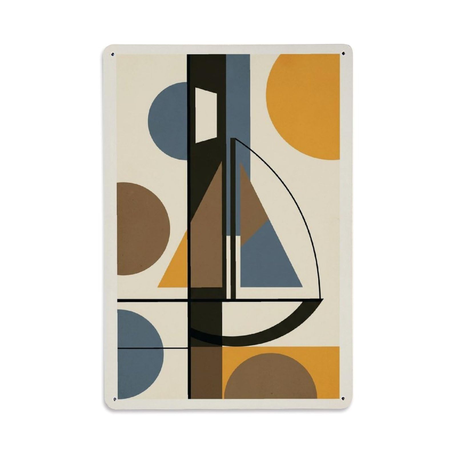 Graphic Waves Seaside Sailboat Color Block Seascape Metal Tin Sign Plaque Wall Decor for Cafe, Man Cave, Club Bar, Office, Home Garden Round Metal Poster 8x12Inch
