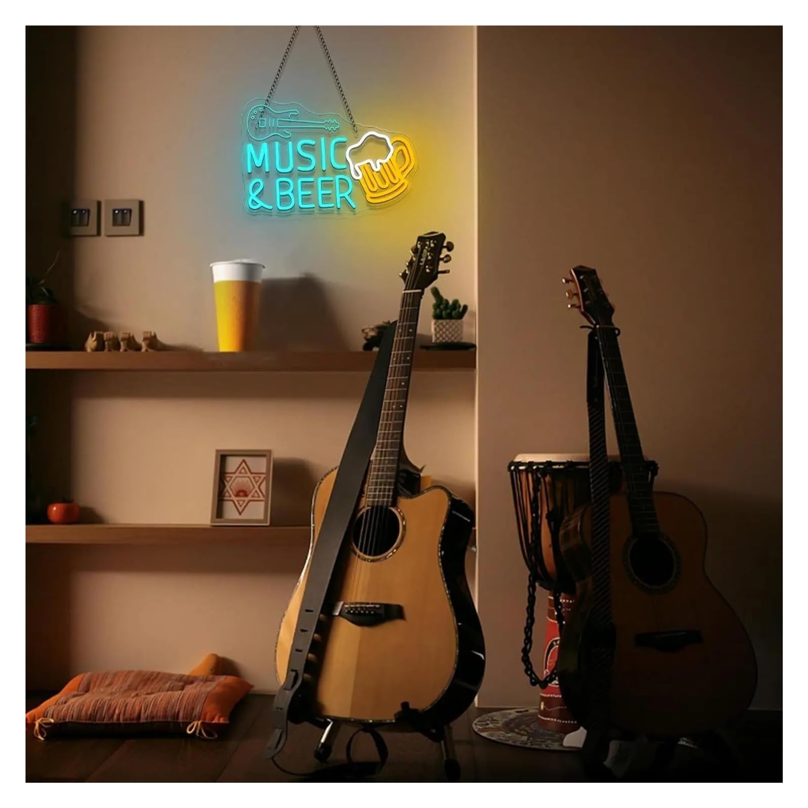 Wiszące neony artystyczne Neon Music Beer Gitara Światło LED Ściemnialne Do Baru Muzyka Na Żywo Miejsce Jaskinia Mężczyzny Impreza Muzyka Studio Dom Klub Dekoracja 41cmx28cm