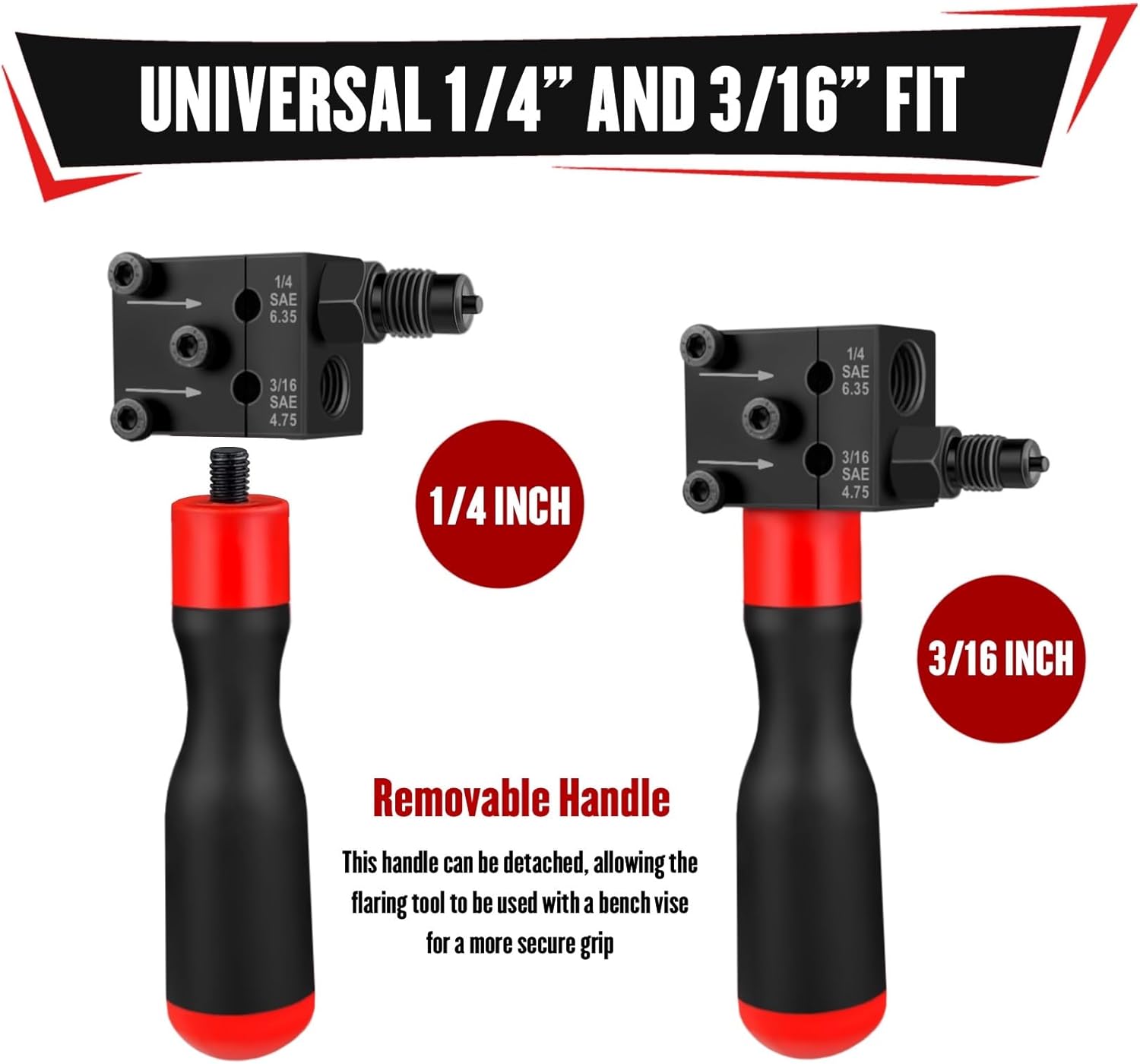 YIYITOOLS 7Pcs Brake Line Flaring Kit for 1/4", 3/16" Copper, Aluminum and Nickel-Copper Tubing Lines, Creates 45° Single, Double & Bubble Flares, SAE