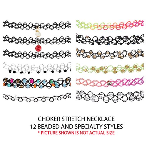 Bodyj4You 24Pc Tattoo Choker Necklace Set - 90S Accessories Women Teen Girls Kids - Disco Ball Charms Vibrant Multicolor Stretchy Jewelry - Summer Style Gift Idea #TOP5