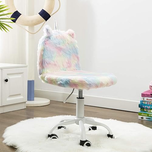 Miniatura 2 de DM Furniture Linda silla de escritorio para niños silla giratoria de computadora peluda para adolescentes con ruedas de brazos sillas ajustables de