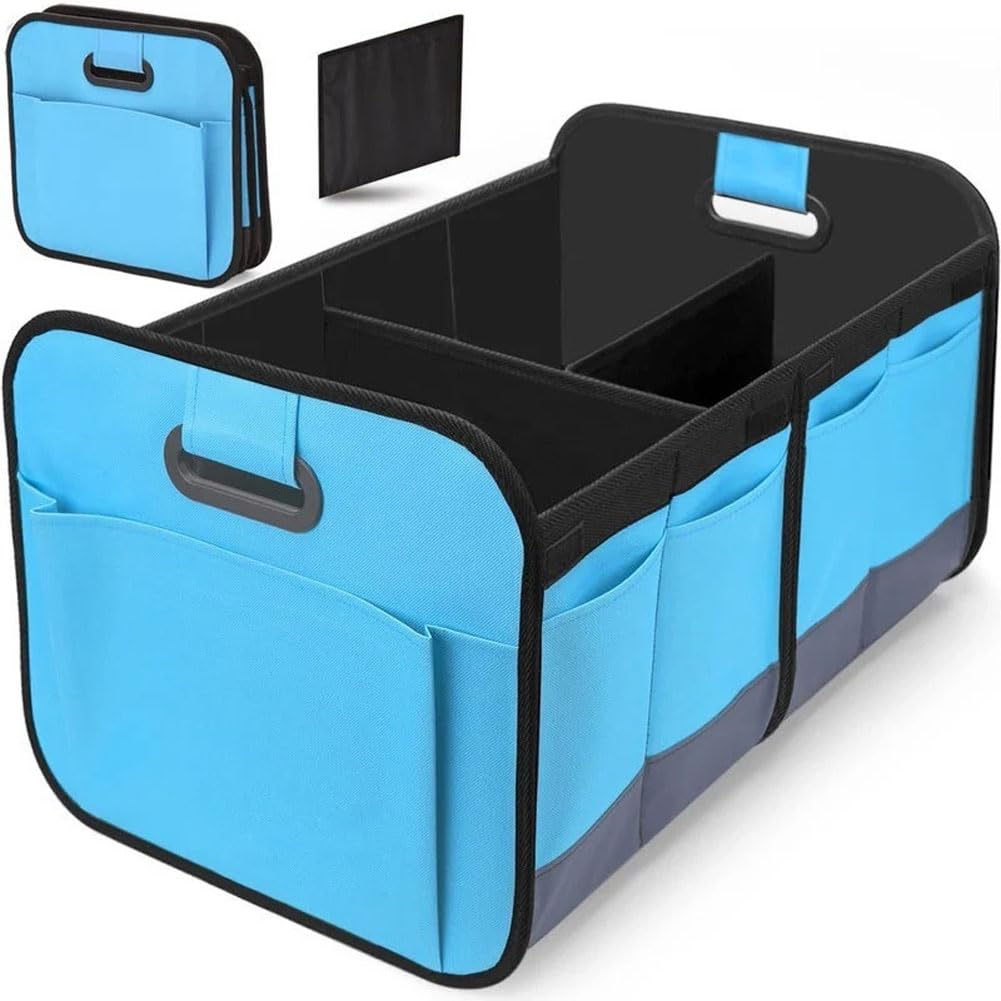 GUOQINGLH Car Boot Organiser for Kia EV6 2022-2026, Large Foldable Storage Box with Compartments Heavy Duty Collapsible Boot Tidy Waterproof Bag, E/Sky Blue