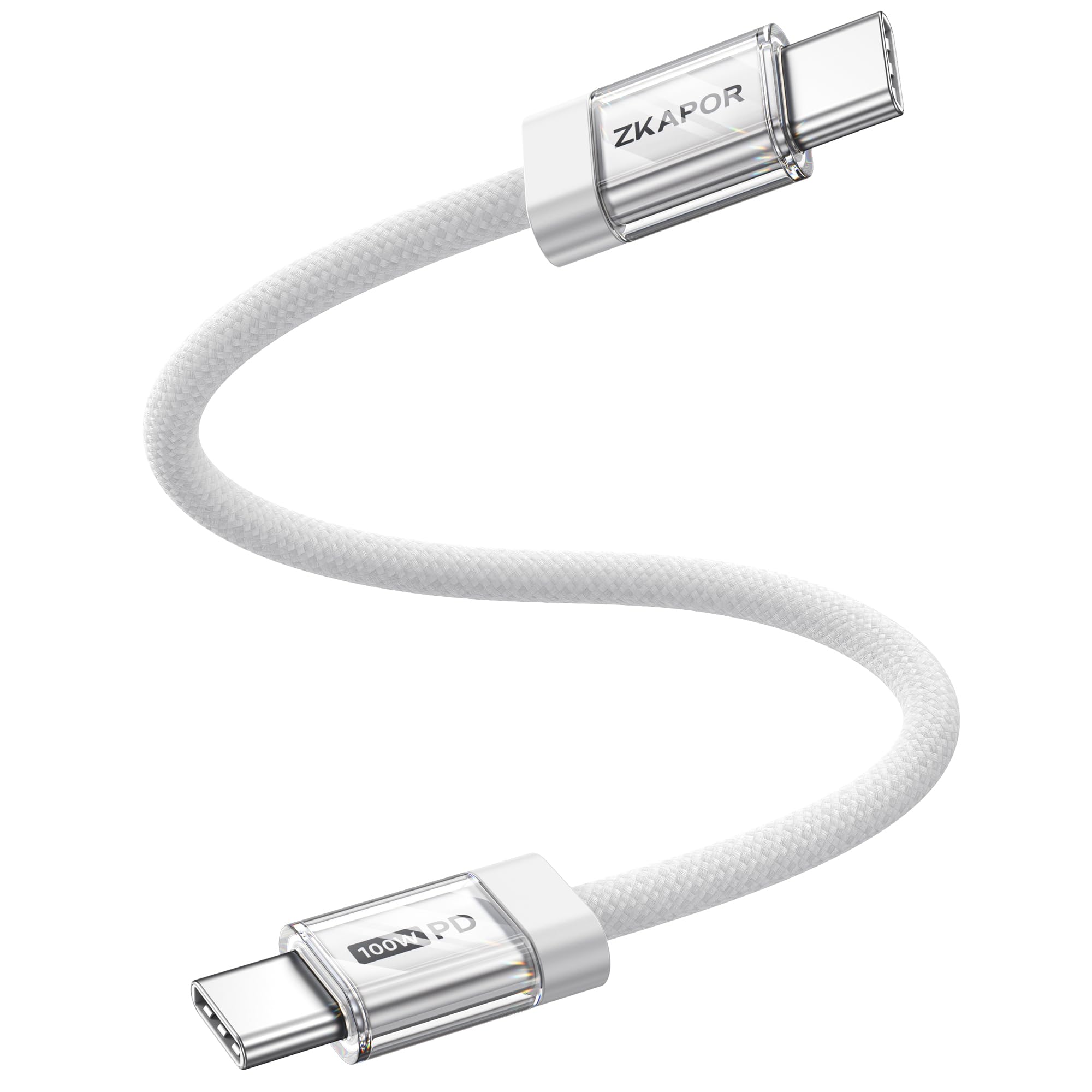 ZKAPOR Cavo USB C USB C Corto 30CM, 100W Cavo USB Type-C PD 5A Ricarica Rapida Nylon Cavo Type C to Type C per iPhone 15/15 Pro Max, Samsung Galaxy S24/S23/S22, Pad Pro/Air, P40 /Mate 60, Pixel 8