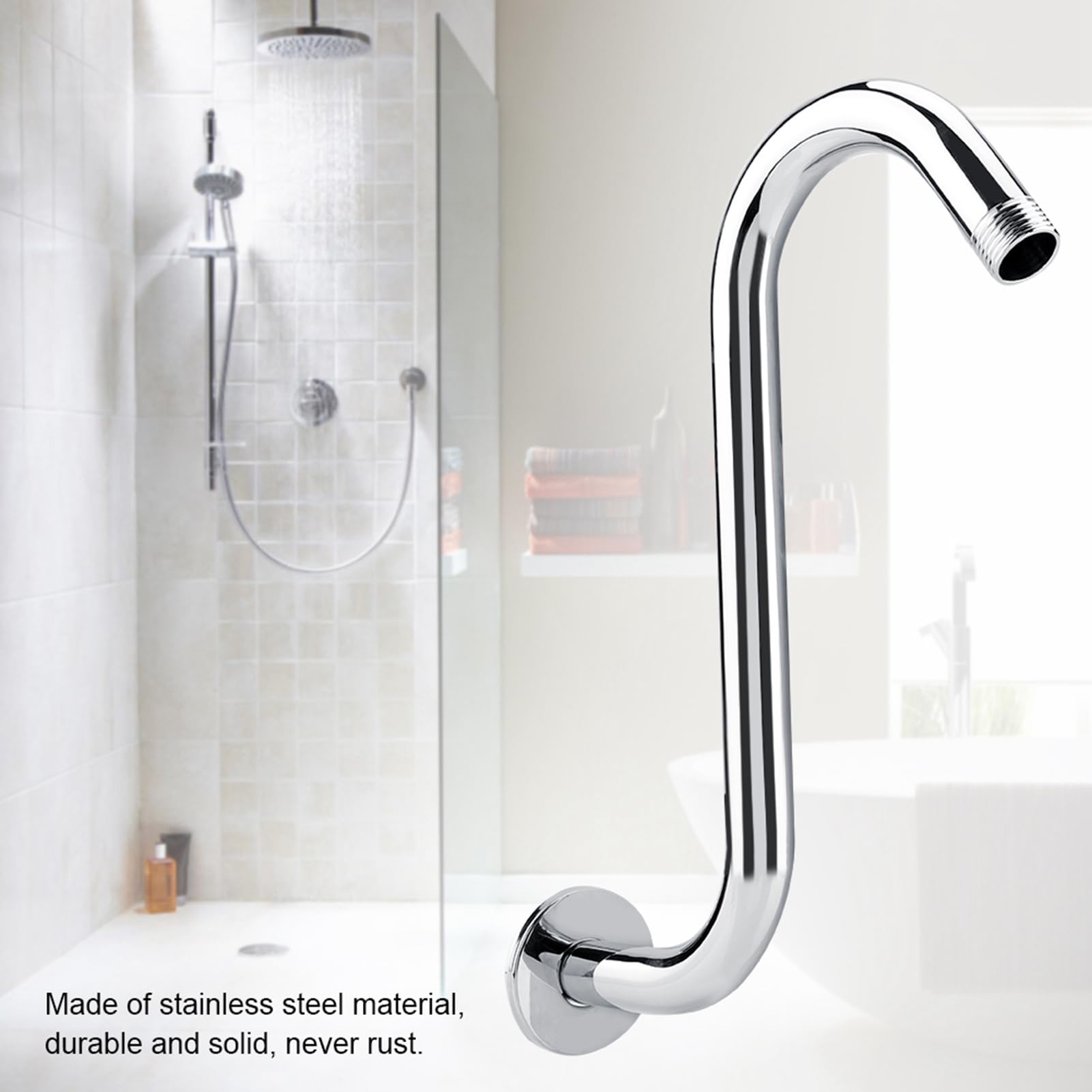 Generic Brazo de Ducha Curvado en S de Gran Altura, Acabado Plateado, Ideal para Personas Altas, Acero Inoxidable Resistente