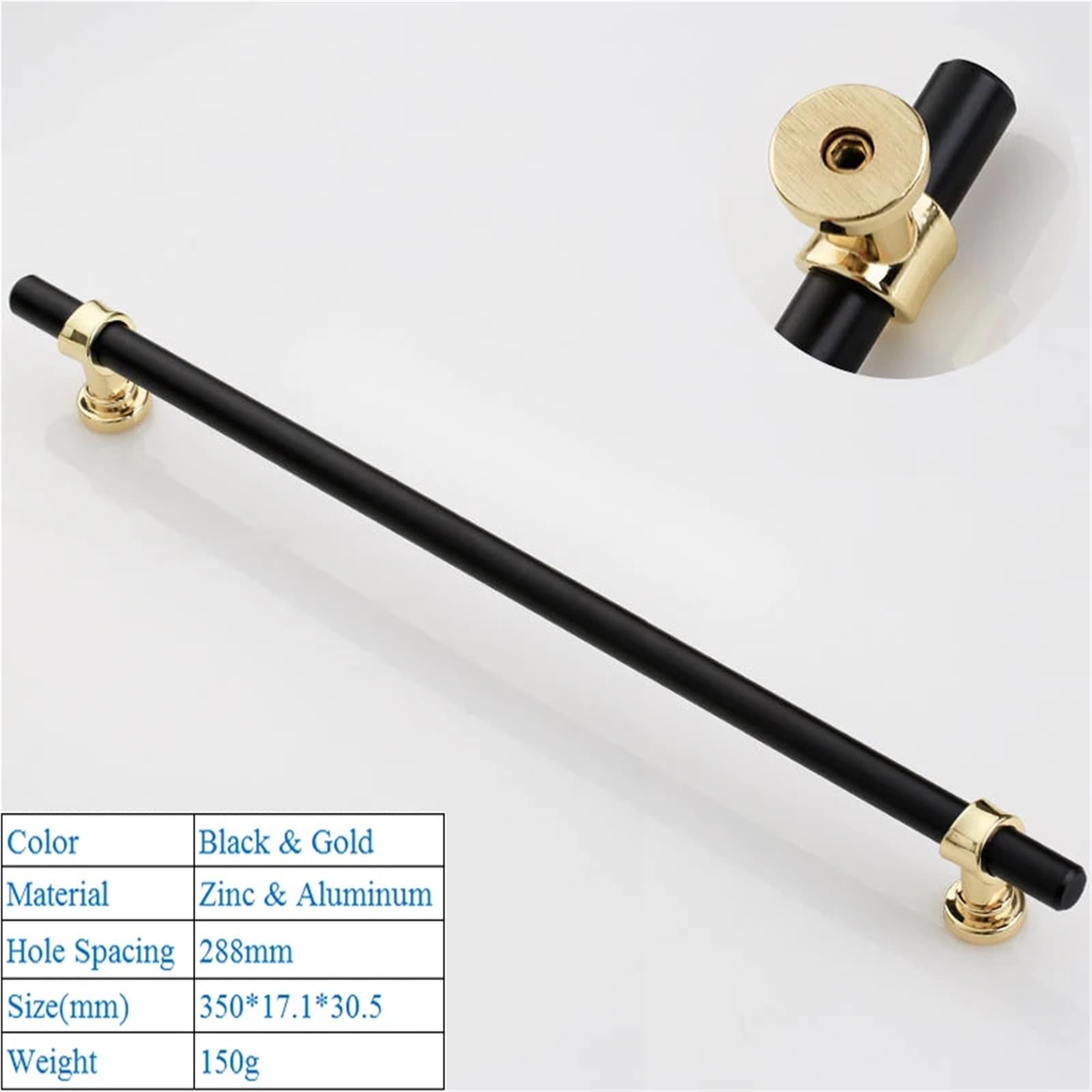DFLPBHAV Black Gold Kitchen Door T Bar Straight Handle Cabinet Pull Wardrobe Long Handle Zinc and Aluminum Handles Furniture Knobs 1Pcs(6815-288mm)