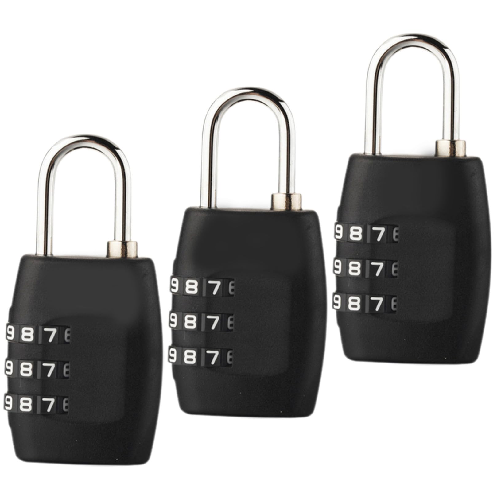 Lucchetto con Codice per Bagagli a 3 Numeri, 3 Pezzi Nero | PC e Acciaio, Impostazione Password, per Zaini e Borse, Uso Viaggio, Semplice e Moda