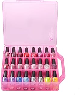 Makartt Nail Polish Organizer, Pink Acrylic Portable Storage Case Holder for 48 Bottles, with 8 Adjustable Dividers, Space-Saving & Colors Display