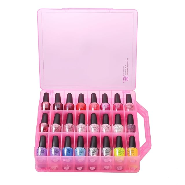 Makartt Nail Polish Organizer Pink Acrylic Portable Storage Case Holder for 48 Bottles with 8 Adjustable Dividers Space-Saving