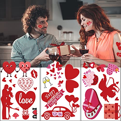 Valentines Heart Temporary Tattoo Stickers 90 Pieces Waterproof Face Body Tattoo Red Love Heart Lip Cupid Fake Tattoos Decoration For Women Men Wedding Valentines Party Supplies Gift #TOP3