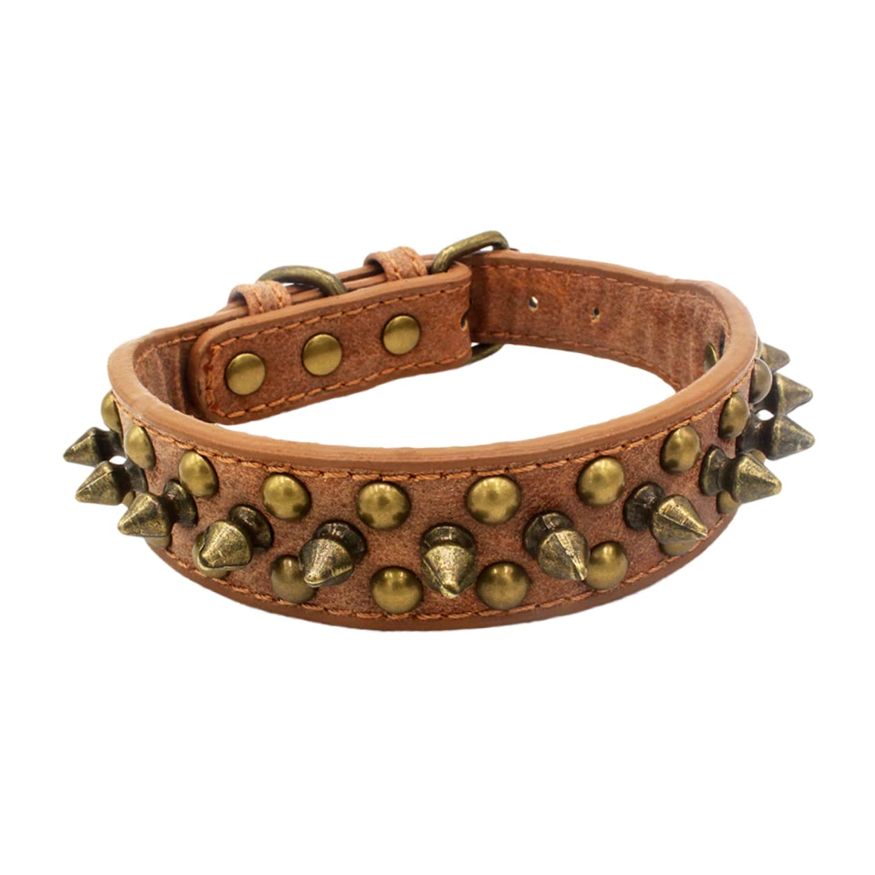 FRCOLOR Collar De Perro con Remaches Elegantes De 3 Piezas Collar para Mascota con Tachuelas Redondas Talla L Marrón