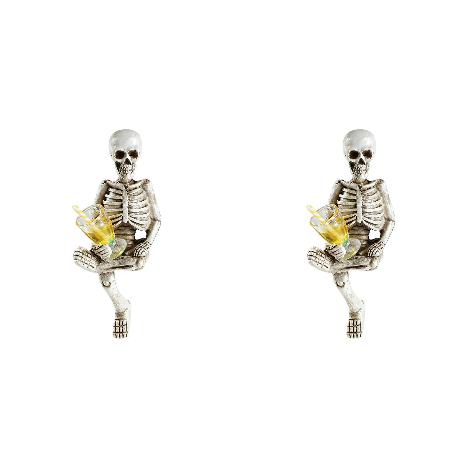 Halloween Skeleton Decor, Resin Skeleton Figurine With Wine Glass