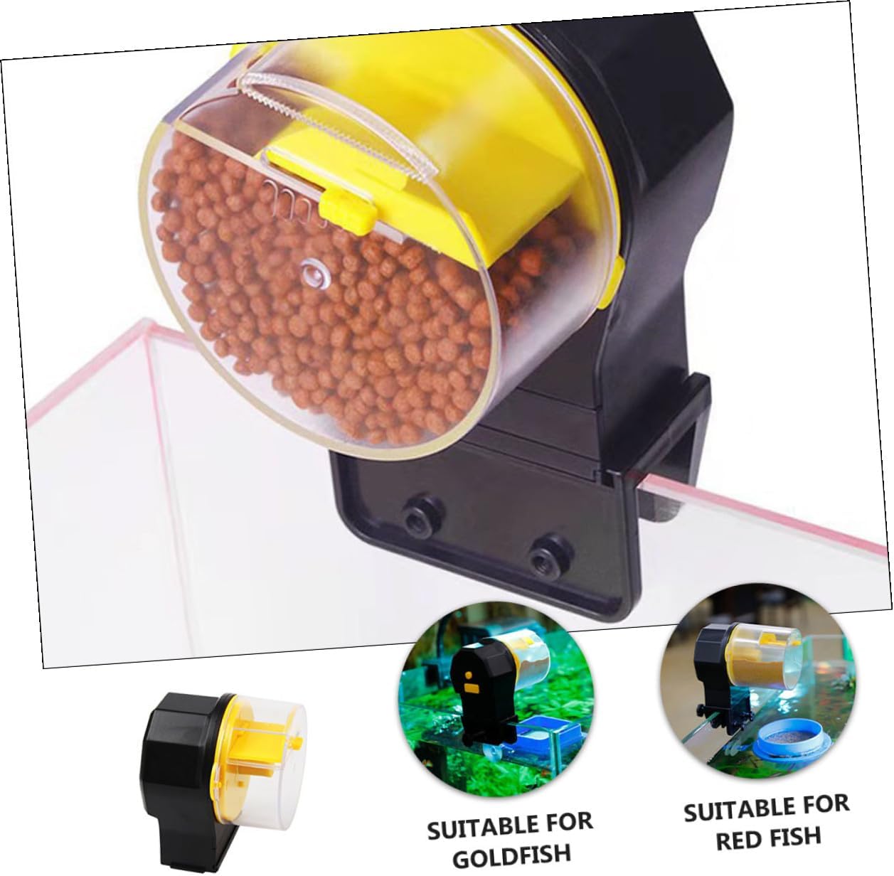 Amosfun Automatic Fish Feeder Dispenser with Adjustable Timer for Aquarium Tank, Yellow Vacation Auto Feeder for Fish and Turtle Feeding