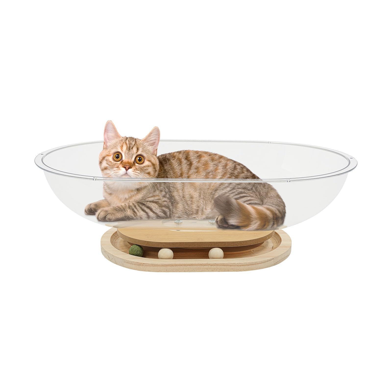 Giciashop Space Capsule Cat Bed, Clear Acrylic Cat Nest with Track Balls Toy, Indoor Cats Bed for Home, Pet Store (Clear, 27.56 lbs Load Capacity)