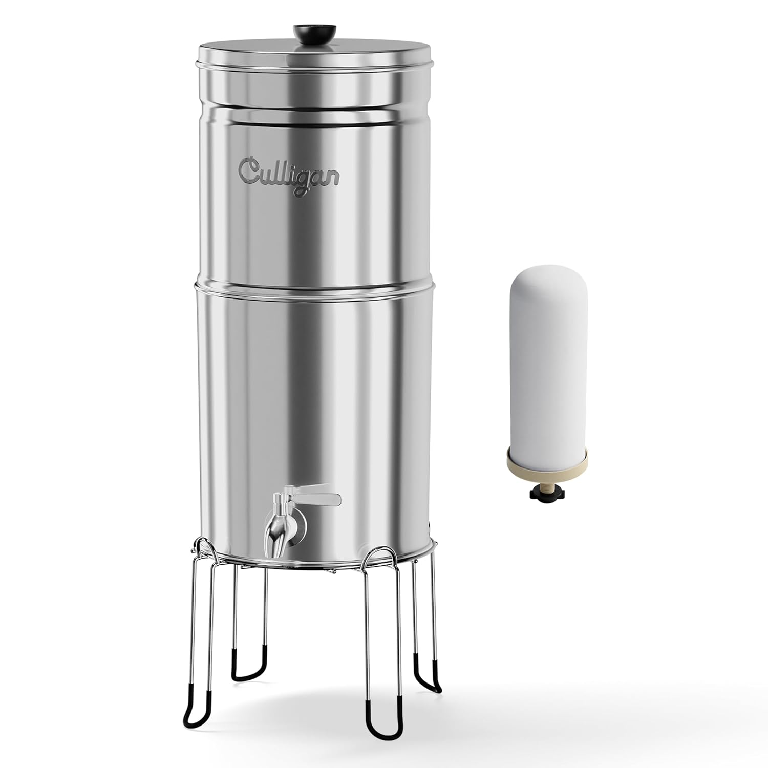 Culligan with MaxClear Technology 2.25 Gallon Gravity Water Filter System, Polished Countertop Ceramic Water Filter NSF/ANSI Certified to Reduce Lead, Microplastics & Total PFAS, with 1 Filter Polished Finish 2.25 Gallons 1 Filter