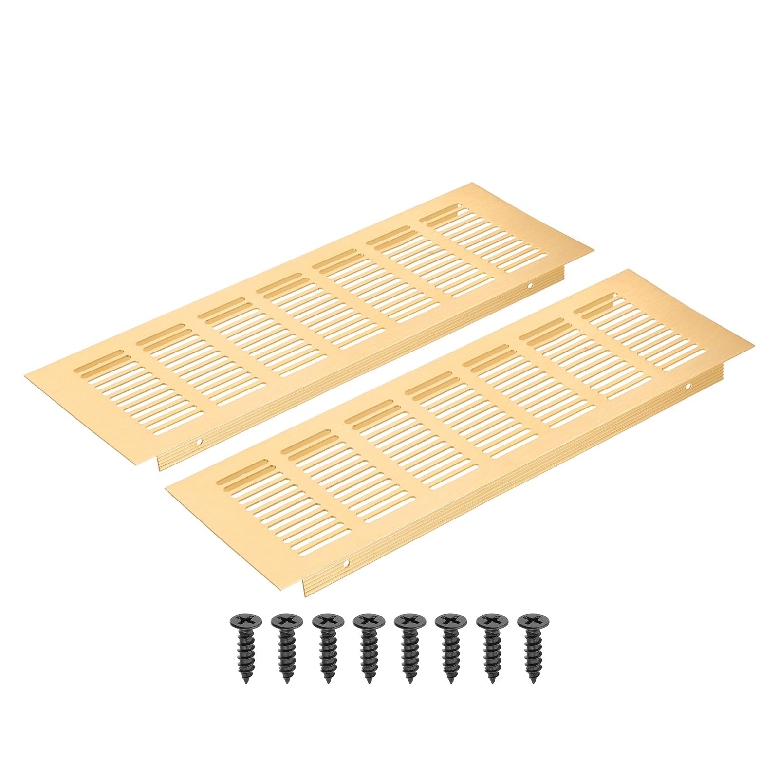 PATIKIL 10cm x 30cm Rectangle Ventilation Grille, 2 Pack Aluminum Air Vent Covers Louvered Ventilation Cover with Mounting Screws for Cabinet Closet Door Wardrobe, Gold